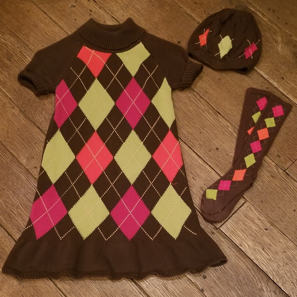 Gymboree Brown Sweater Dress, Hat & Matching Socks Size 8 Like New!